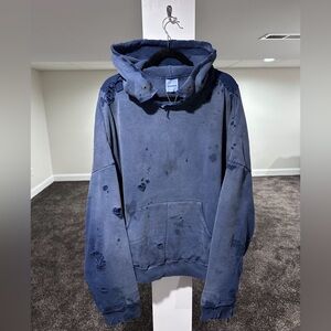 Readymade Navy Washed Distressed Dirty Double Layered Hoodie